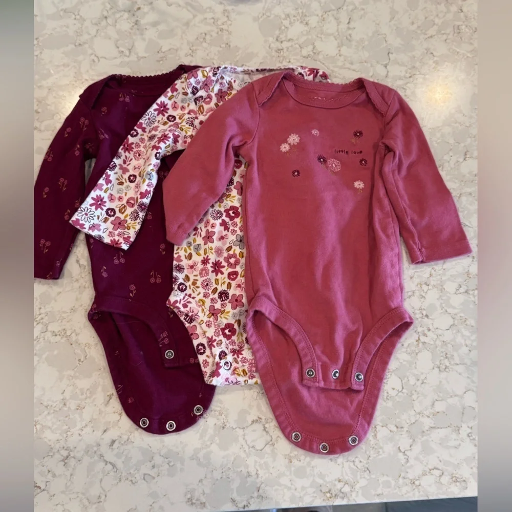 Floral and Solid Pink Baby Onesie Set - 3-6Months Carters